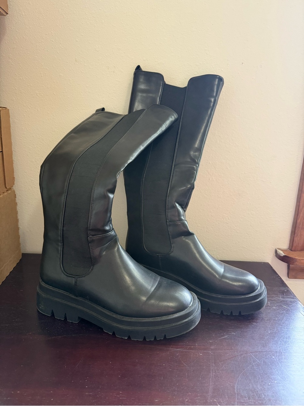 Women’s Black Tall Chelsea Platform Rain Boots